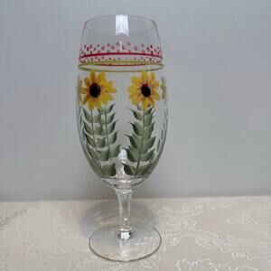 Pfaltzgraff Pistoulet 16 oz Hand-painted Sunflowers Goblet Glassware 3 Goblets
